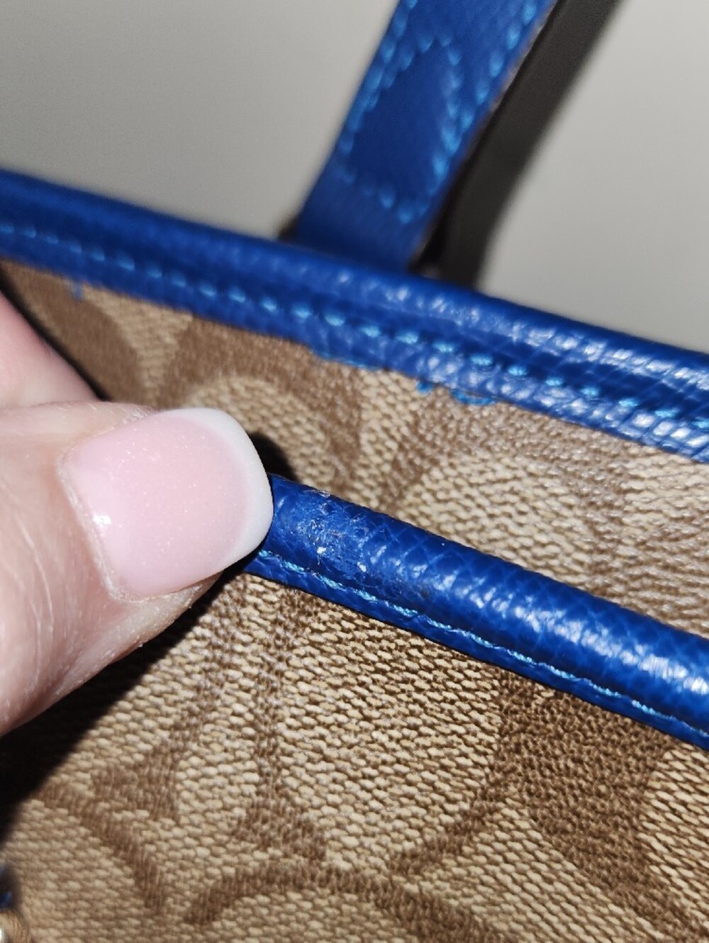 Coach Brown Signature Canvas Tote with Blue Trim - Picture 13 of 17